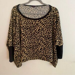 Y2K BETSEY JOHNSON OVERSIZED LEOPARD PRINT LONG SLEEVE CROPPED TOP SIZE XL